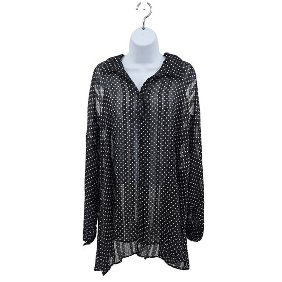 Lane Bryant Black White Polka Dot Button Up Shirt WMS 18/20 Sheer Cold Shoulder - Picture 1 of 8